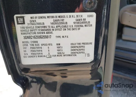 2003 Chevrolet Suburban 1500 Ls from USA, damaged, VIN 3GNEC16Z93G255617